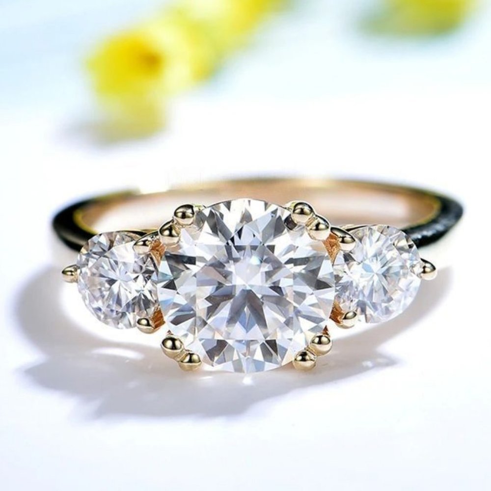 Certified 2.8 ct. t.w. Moissanite Diamond Three Stone Engagement Ring NEW - Picture 1 of 9
